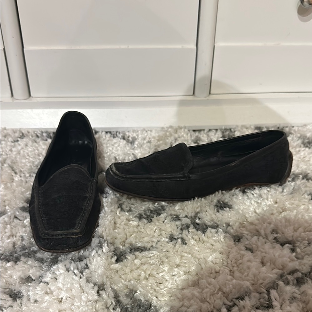 Vintage Gucci Black Logo Canvas Loafers - Picture 2 of 10